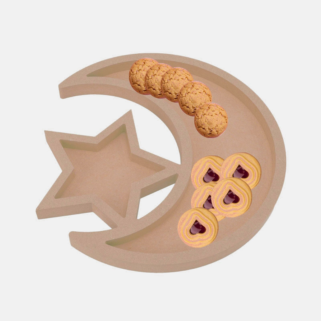 Eid Wooden Dessert Tray Cute Shape Multifunctional Ramadan Wood Moon Tray for Home Ramadan Party Garden Decor