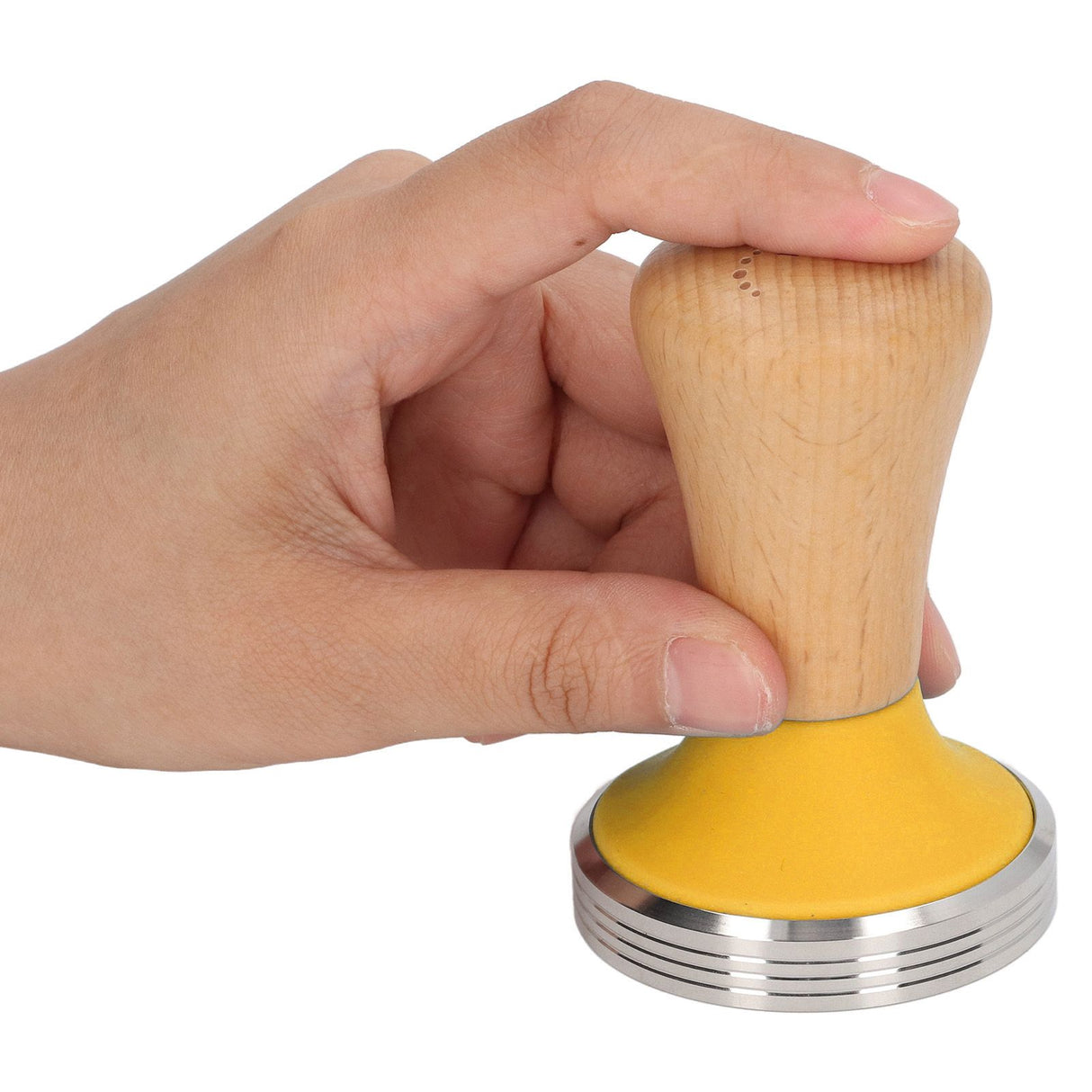 Wooden Coffee Tamper Food Grade Rustproof Easy To Clean Heavy Duty Coffee Tamper with Ergonomic Handle for Baristas Yellow 51mm/2.0in