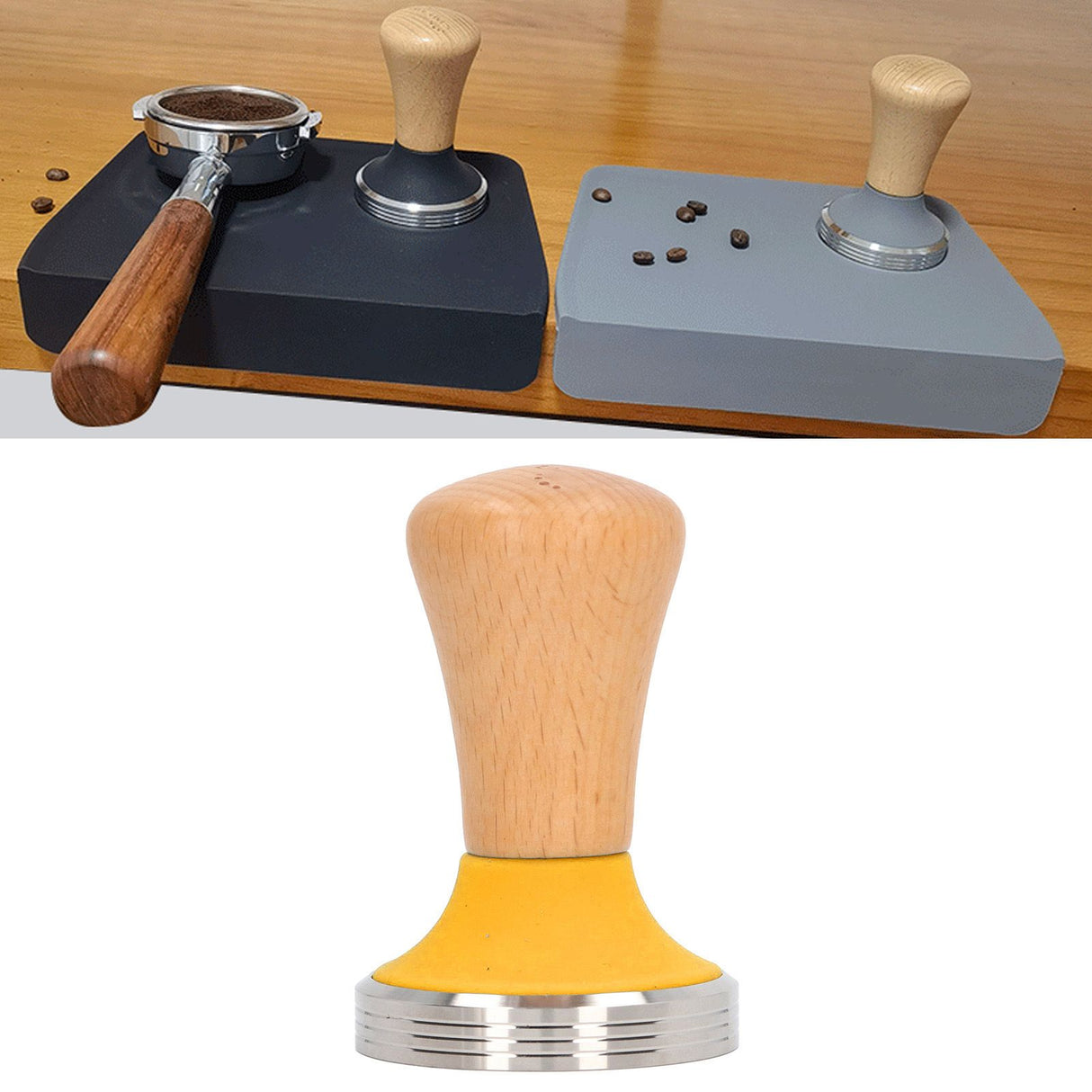 Wooden Coffee Tamper Food Grade Rustproof Easy To Clean Heavy Duty Coffee Tamper with Ergonomic Handle for Baristas Yellow 51mm/2.0in