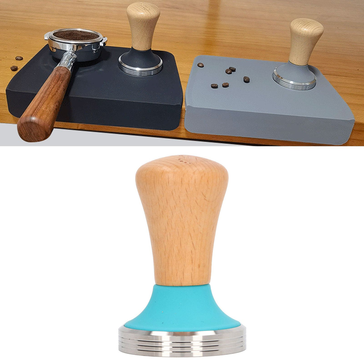 Wooden Coffee Tamper Food Grade Rustproof Easy To Clean Heavy Duty Coffee Tamper with Ergonomic Handle for Baristas Blue 51mm/2.0in