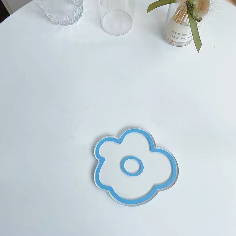 Acrylic Flower Coaster Heat Insulation Cute Flower Transparent Stable NonslipAcrylic Coasters Blue