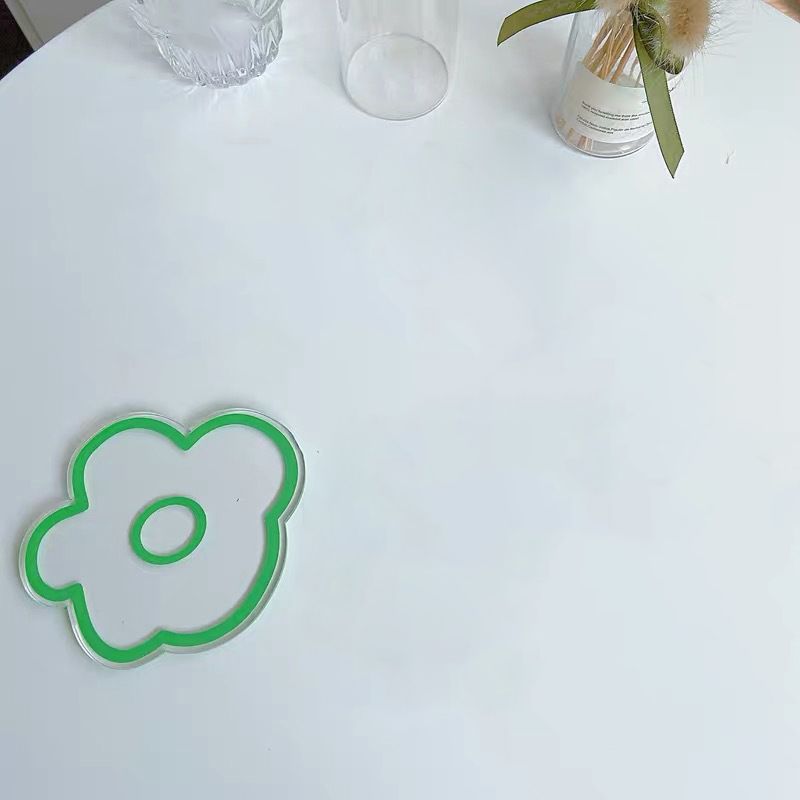 Acrylic Flower Coaster Heat Insulation Cute Flower Transparent Stable NonslipAcrylic Coasters Green