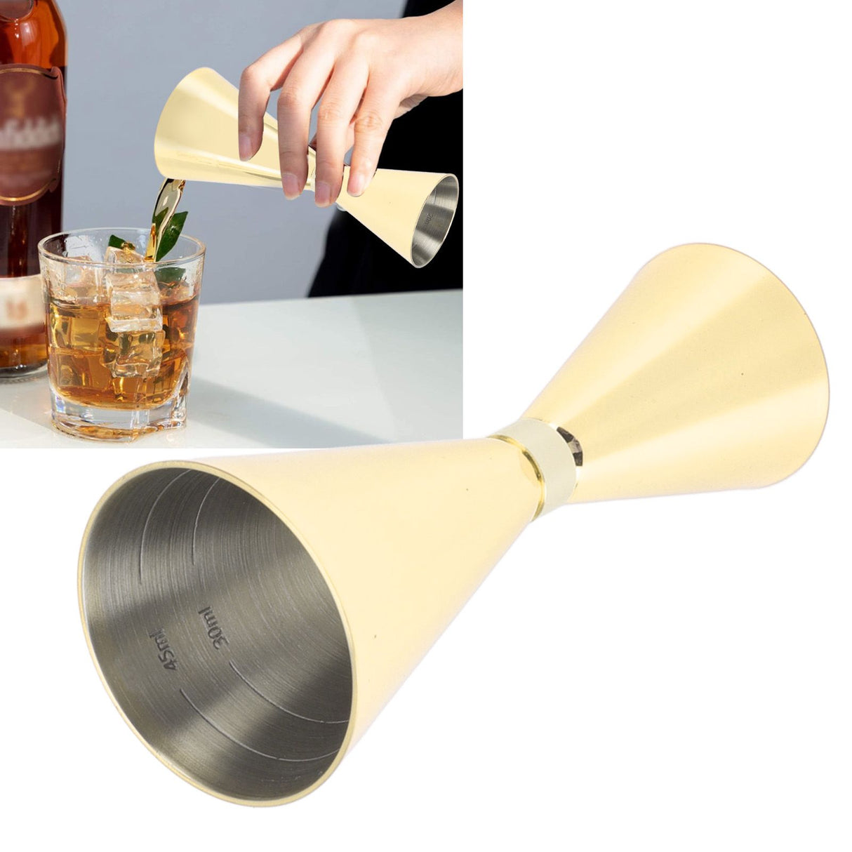Jigger Stainless Steel 30mm to 60mm Elegant Flexible Jigger Cone for Cocktail Bartending Gold Plating