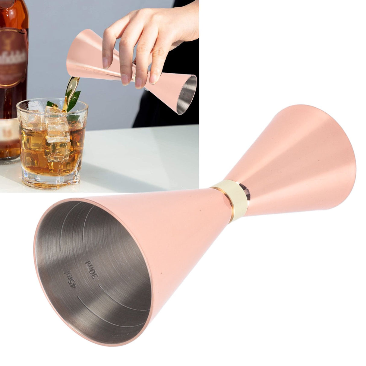 Jigger Stainless Steel 30mm to 60mm Elegant Flexible Jigger Cone for Cocktail Bartending Copper Plating