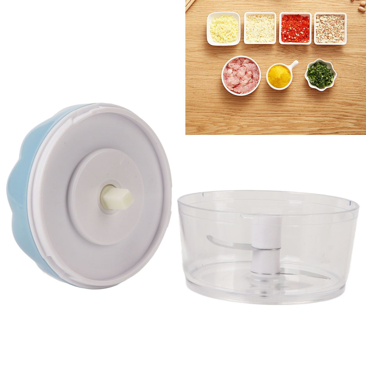 Garlic Chopper Manual Mini Safe Multipurpose Transparent Garlic Mincer with Drawstring for Kitchen Blue