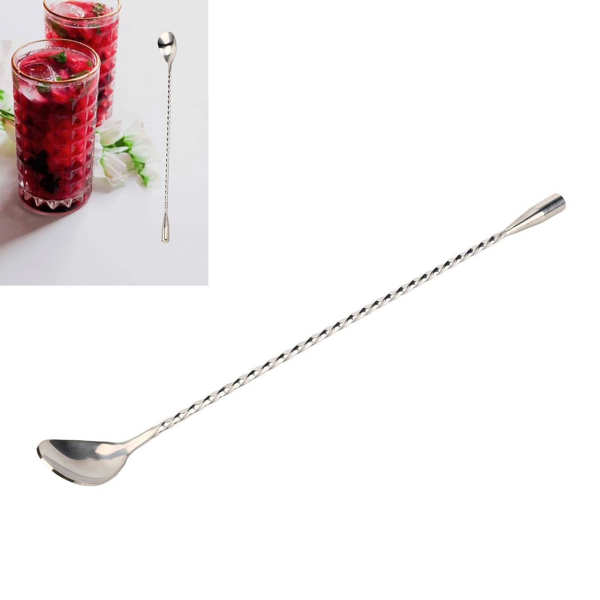 Cocktail Drink Swizzle Stick Fine Thread Stainless Steel Drink Stirrers with Long Handle for Home Bar Restaurant