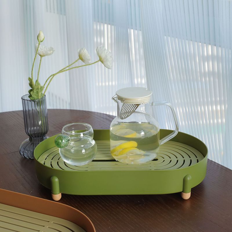 Tea Tray Simple Double Layer Pure Color Uniform Draining Holes Detachable Design Plastic Tea Tray Serving Green