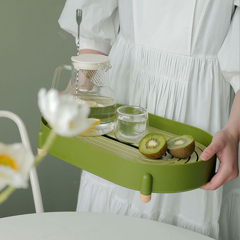 Tea Tray Simple Double Layer Pure Color Uniform Draining Holes Detachable Design Plastic Tea Tray Serving Green