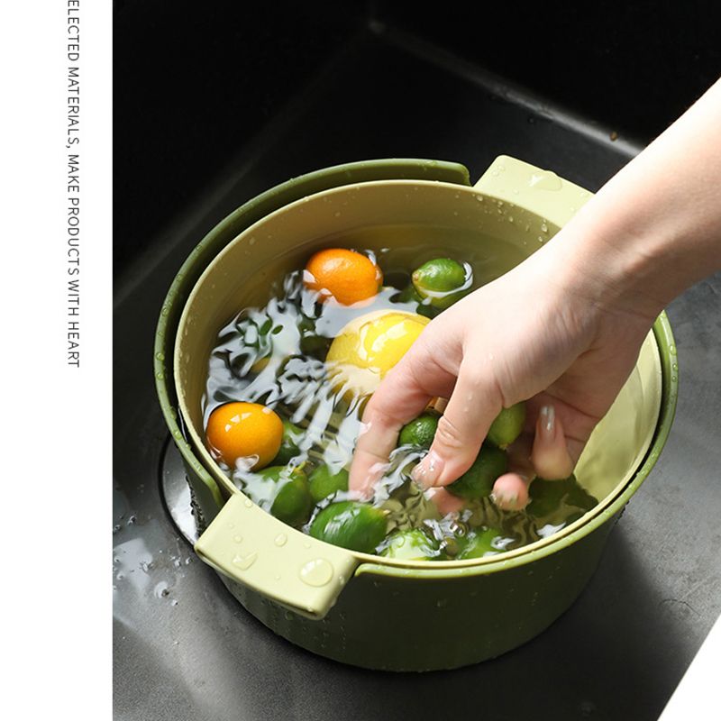 Drain Colander Double Layer Detachable Increased Deepened Capacity Plastic Colander Strainer Set for Kitchen Green Small