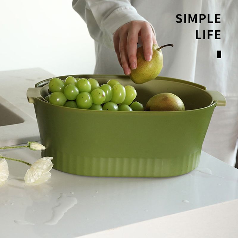 Drain Colander Double Layer Detachable Increased Deepened Capacity Plastic Colander Strainer Set for Kitchen Green Large