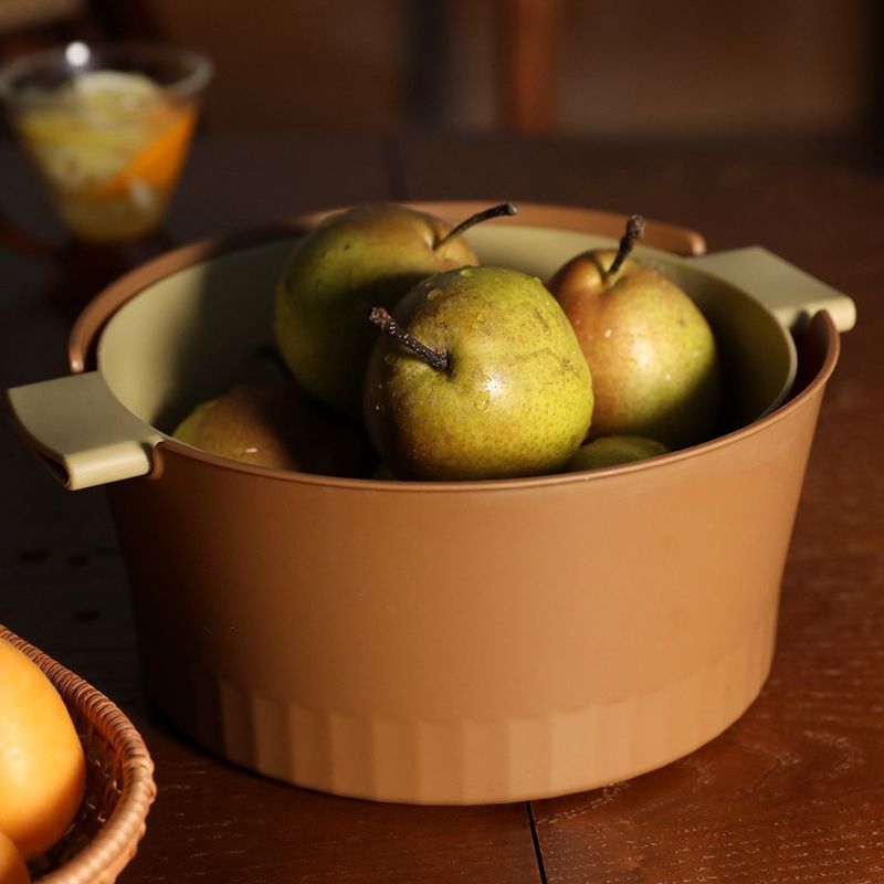 Drain Colander Double Layer Detachable Increased Deepened Capacity Plastic Colander Strainer Set for Kitchen Brown Small