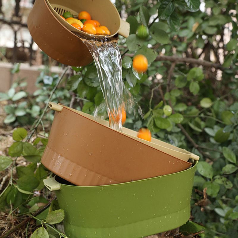 Drain Colander Double Layer Detachable Increased Deepened Capacity Plastic Colander Strainer Set for Kitchen Brown Large