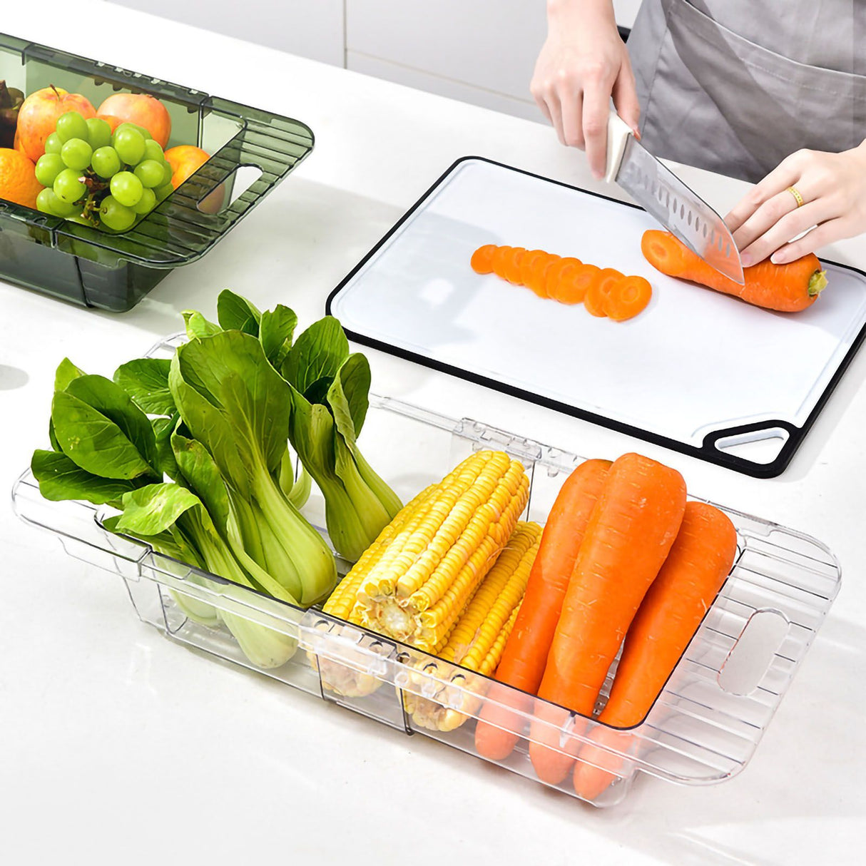 Over The Sink Strainer Retractable Design Transparent Fast Draining Durable PET Sink Colander Transparent Strainer with Retractable Design