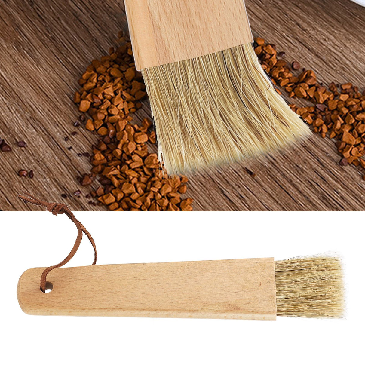 Coffee Grinder Cleaning Brush Soft Bristles Ergonomic Quick Cleaning Coffee Brush with Wooden Handle for Home Cafe Beech, Bristle