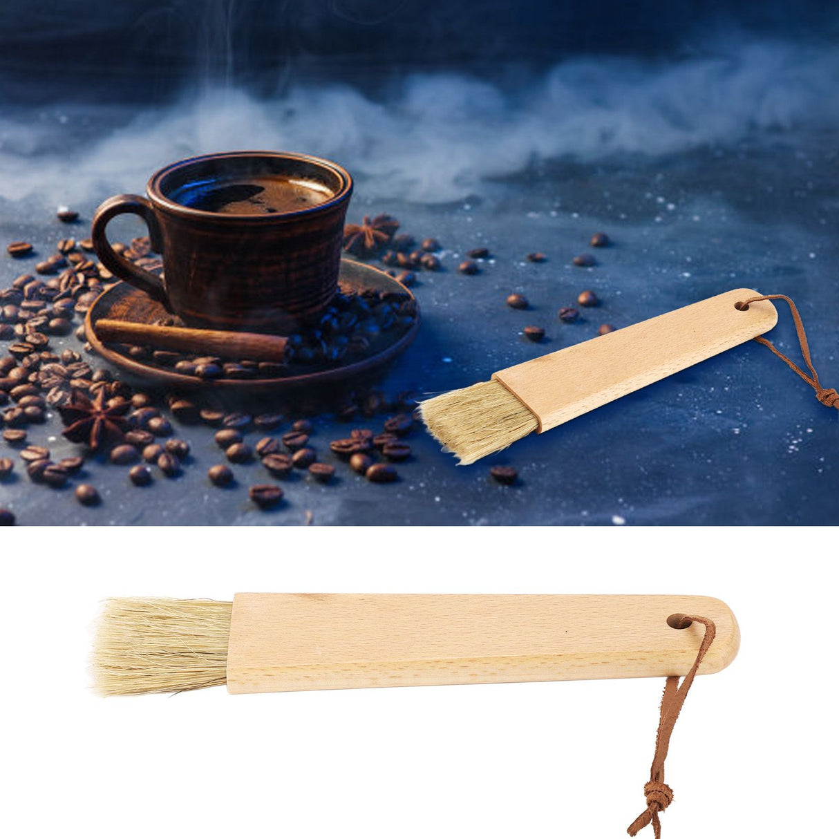 Coffee Grinder Cleaning Brush Soft Bristles Ergonomic Quick Cleaning Coffee Brush with Wooden Handle for Home Cafe Beech, Bristle