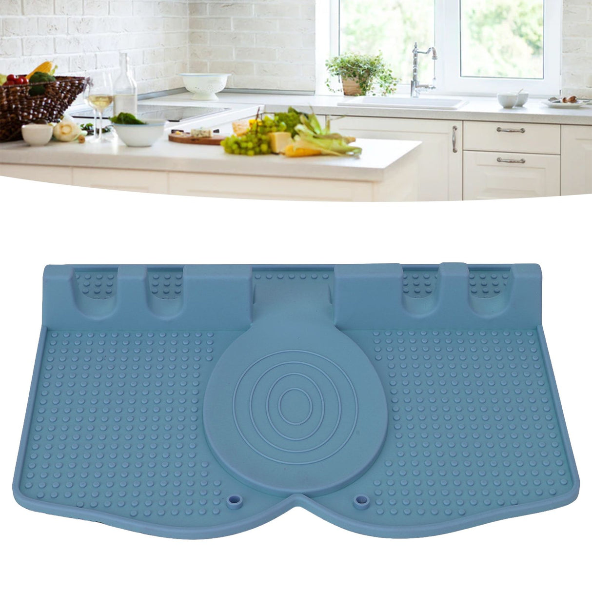 Silicone Utensil Rest Heat Resistant Non Slip Silicone Utensil Holder with Drip Pad for Kitchen Utensil Spoons Tongs Dark Blue