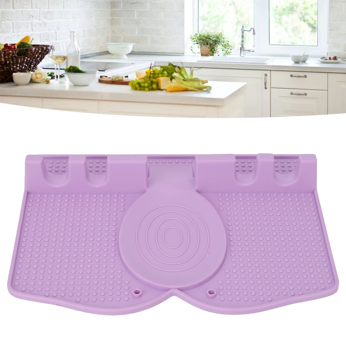Silicone Utensil Rest Heat Resistant Non Slip Silicone Utensil Holder with Drip Pad for Kitchen Utensil Spoons Tongs Light Purple