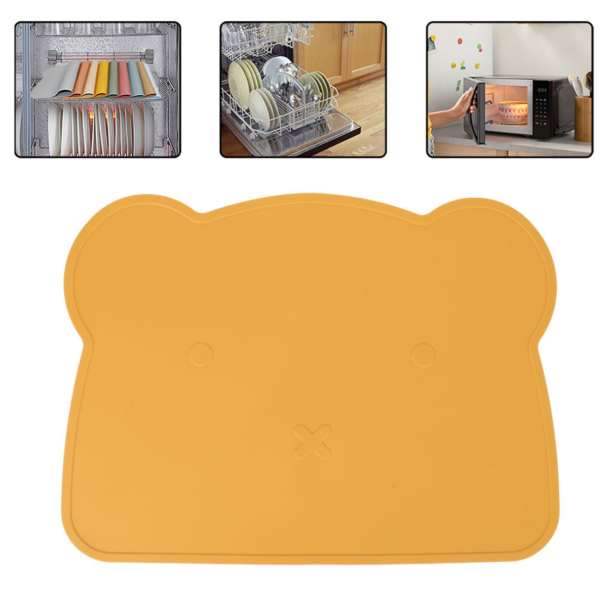Silicone Placemat Thicken Heat Insulation Anti Slip Soft Elastic Silicone Bear Placemat for Home Hotel Restaurant Yellow