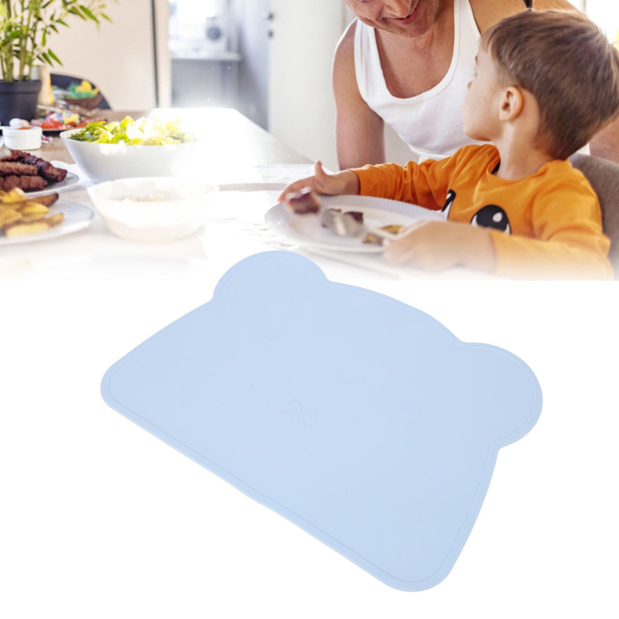 Silicone Placemat Thicken Heat Insulation Anti Slip Soft Elastic Silicone Bear Placemat for Home Hotel Restaurant Blue