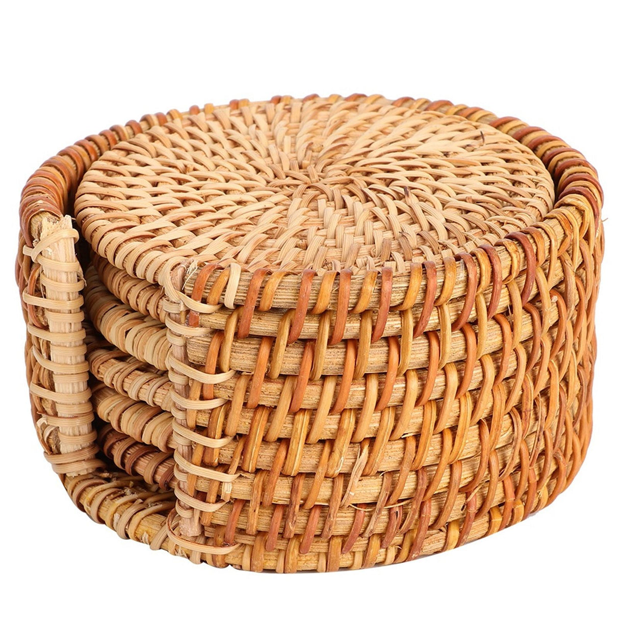 6 PCS Rattan Coasters Hand Made Teacup Coasters Set Insulated Rattan Cup Placemat Teacup Accessories 10cm / 3.9in