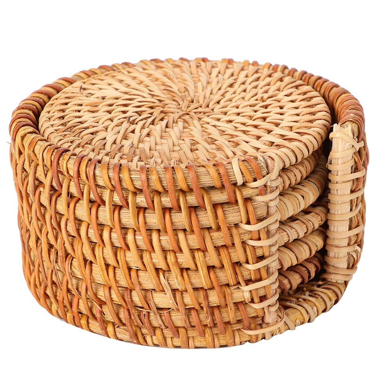 6 PCS Rattan Coasters Hand Made Teacup Coasters Set Insulated Rattan Cup Placemat Teacup Accessories 10cm / 3.9in
