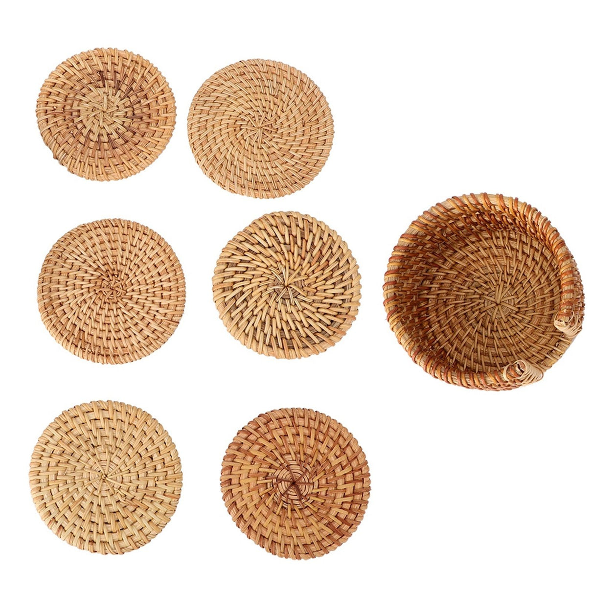 6 PCS Rattan Coasters Hand Made Teacup Coasters Set Insulated Rattan Cup Placemat Teacup Accessories 10cm / 3.9in