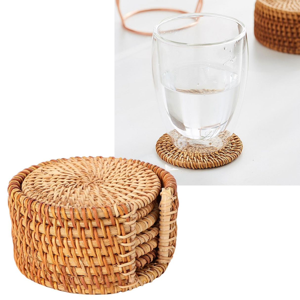 6 PCS Rattan Coasters Hand Made Teacup Coasters Set Insulated Rattan Cup Placemat Teacup Accessories 10cm / 3.9in