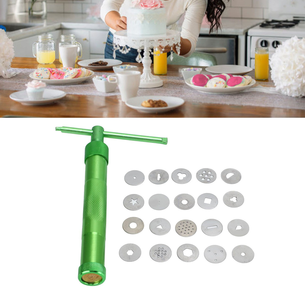 Sugar Paste Extruder Stainless Steel Pottery Clay Extruders Rotating Cake Fondant Decorating Tool Set