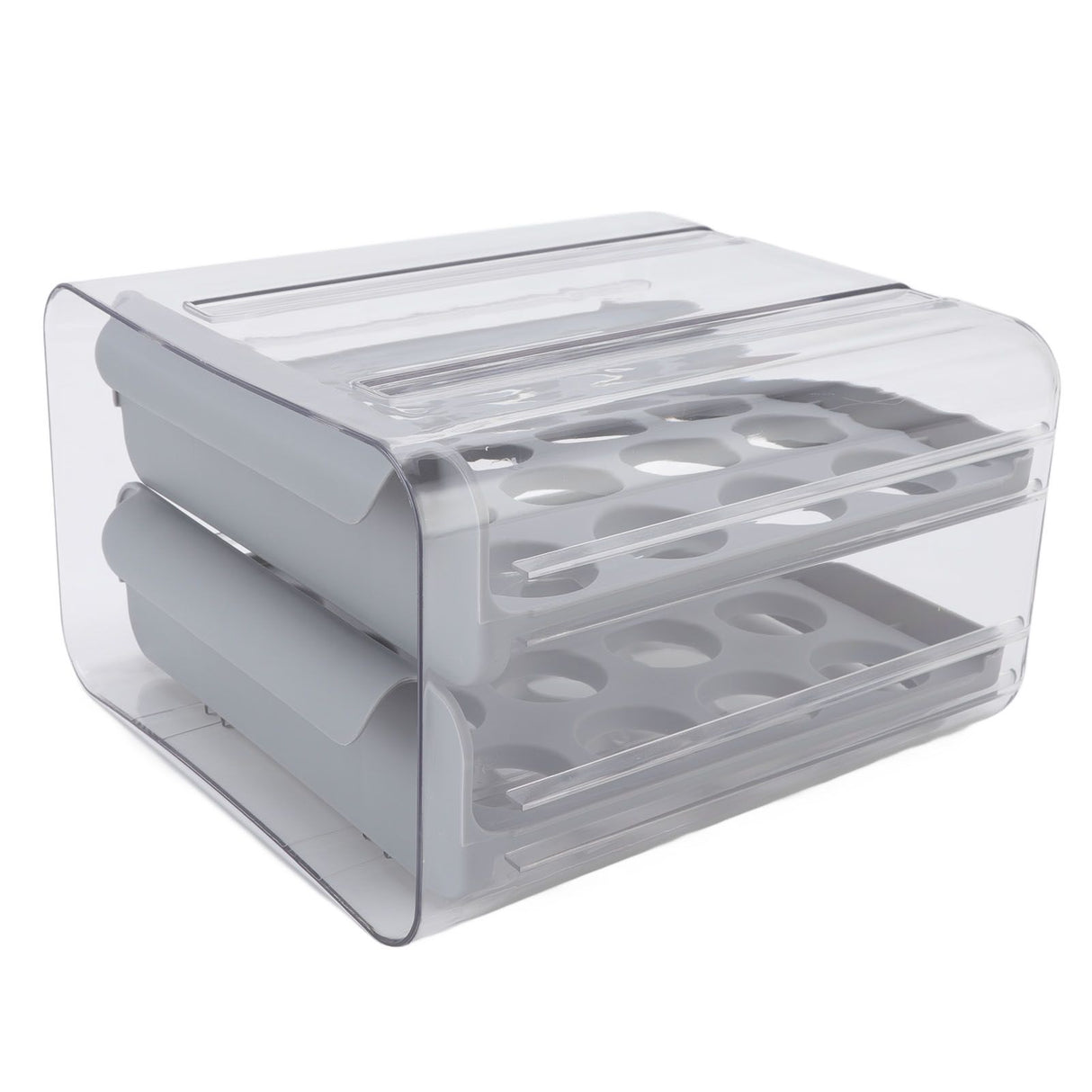 Egg Drawer Double Layer Transparent 32 Lattice Large Capacity Egg Storage Box for Refrigerator Grey