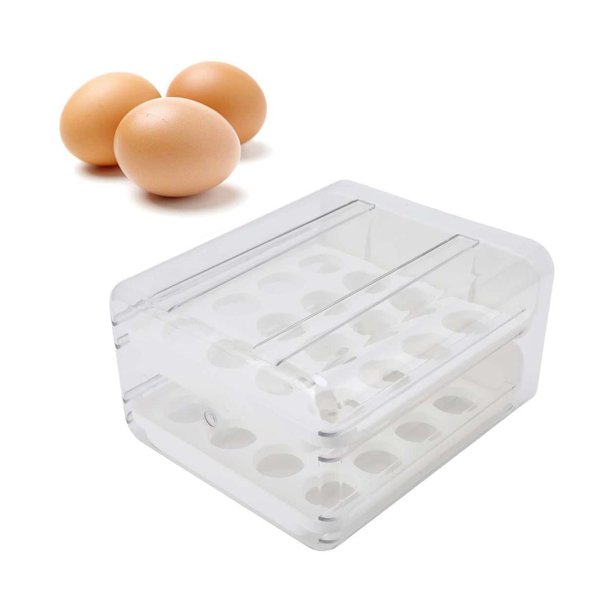 Egg Drawer Double Layer Transparent 32 Lattice Large Capacity Egg Storage Box for Refrigerator White