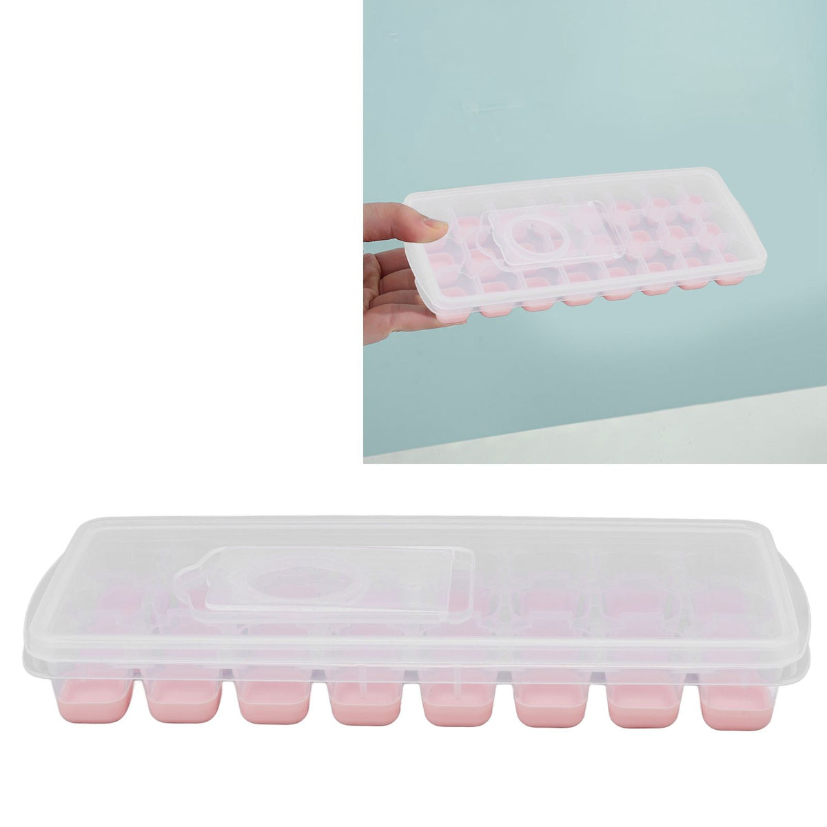 Ice Cube Tray Safe Healthy Easy Release Stackable 24 Cubes Multipurpose Ice Maker Mold with Lid for Popsicles Puddings Pink