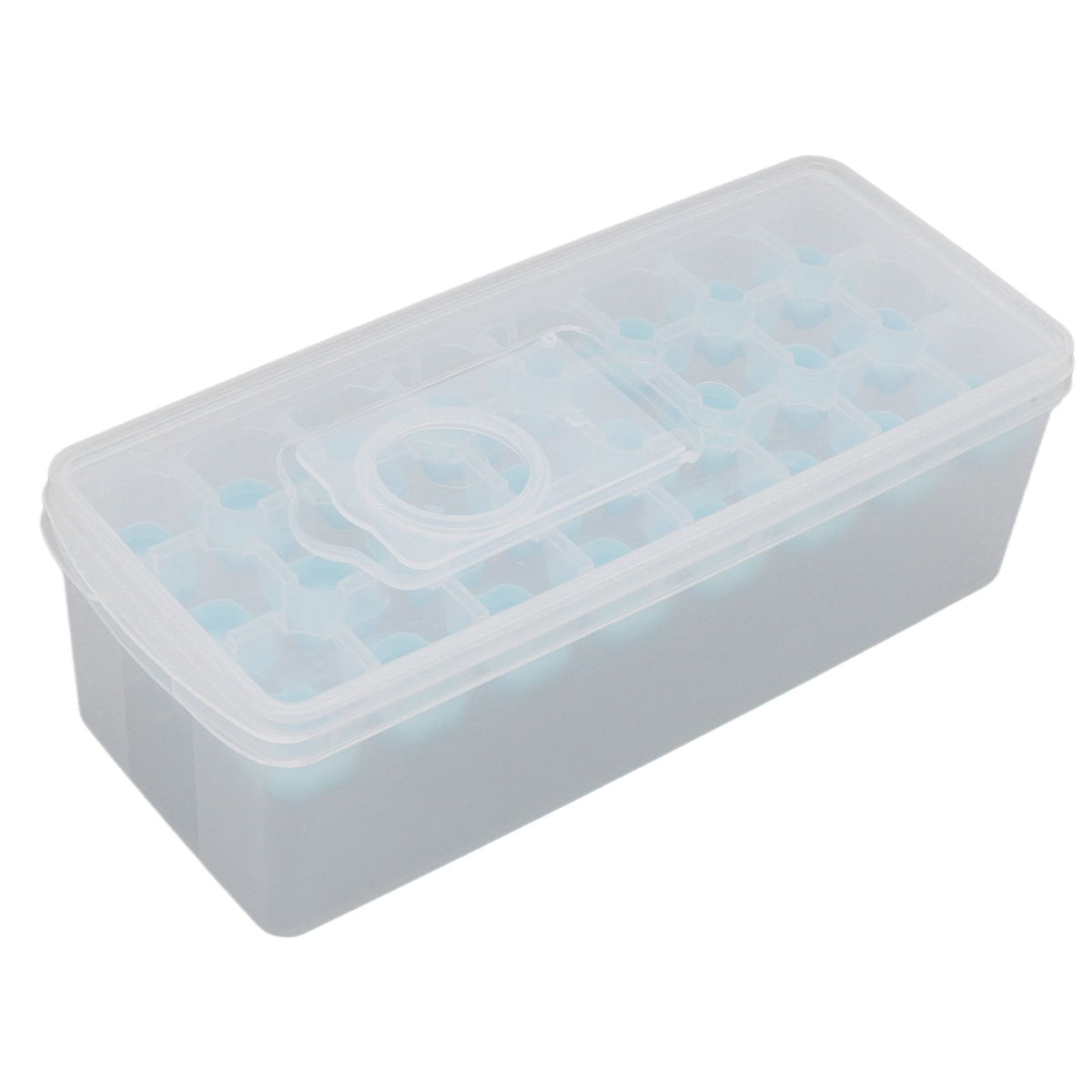 Ice Cube Tray Safe Healthy Easy Release Stackable 24 Cubes Multipurpose Ice Maker Mold with Lid for Popsicles Puddings Blue