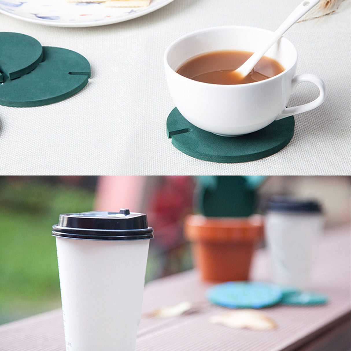 7 Pcs Cactus Coaster Set Cute Funny Green Cactus Coaster Non Slip Heat Insulation Tea Coaster with Flowerpot Holder
