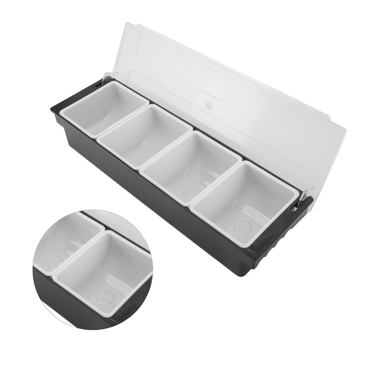Condiment Caddy Durable Plastic Transparent Lid Detachable Design Multifunction Bar Fruit Caddy for Vege Fruit Seasoning 4 Compartments