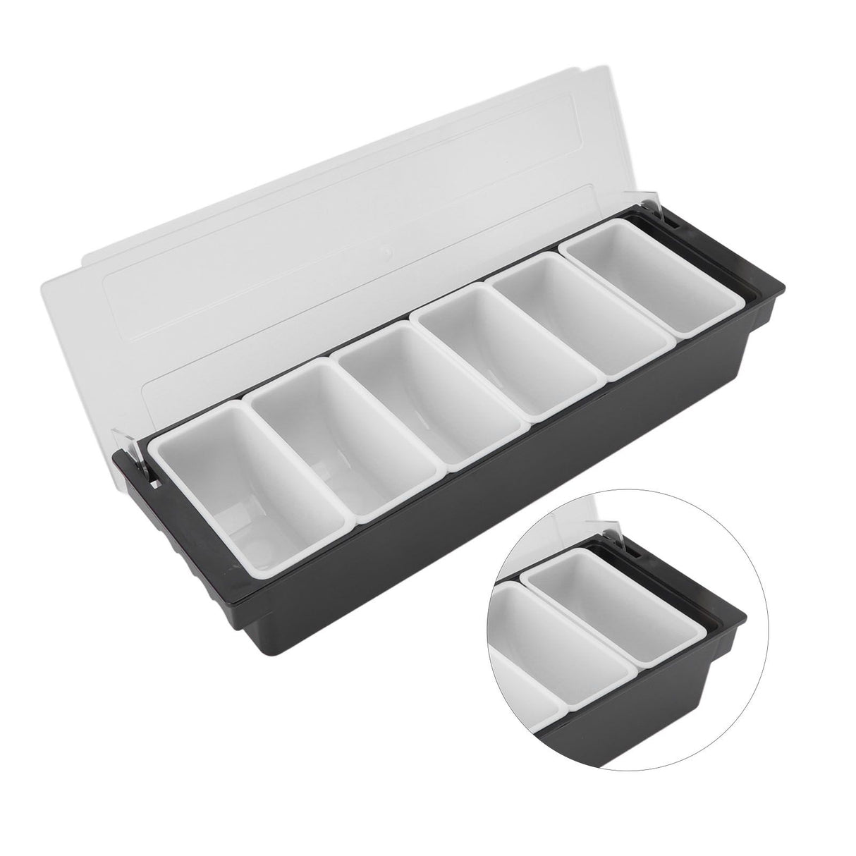 Condiment Caddy Durable Plastic Transparent Lid Detachable Design Multifunction Bar Fruit Caddy for Vege Fruit Seasoning 6 Compartments