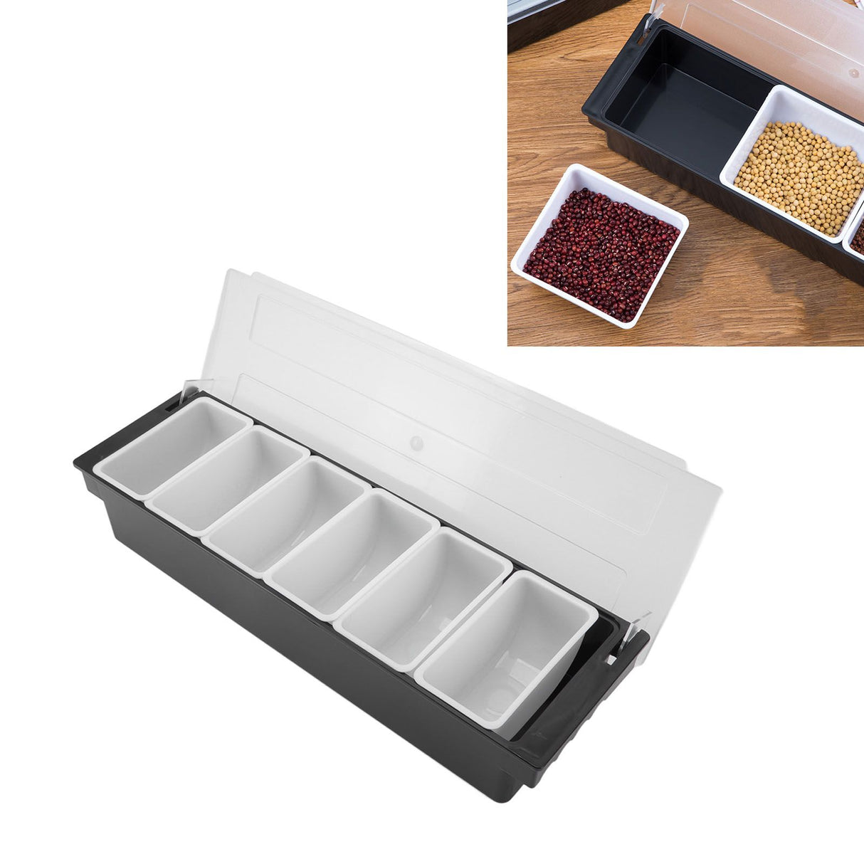 Condiment Caddy Durable Plastic Transparent Lid Detachable Design Multifunction Bar Fruit Caddy for Vege Fruit Seasoning 6 Compartments