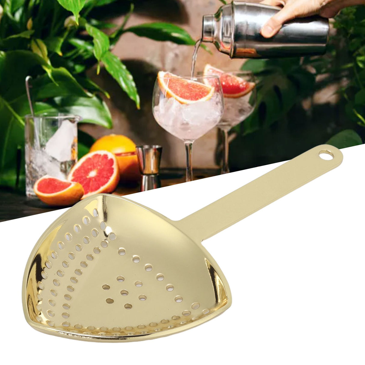 Triangular Cocktail Strainer No Breakage Anti Rust Fine Filtration Decorative Professional Ice Strainer for Bar Home Gold Plated
