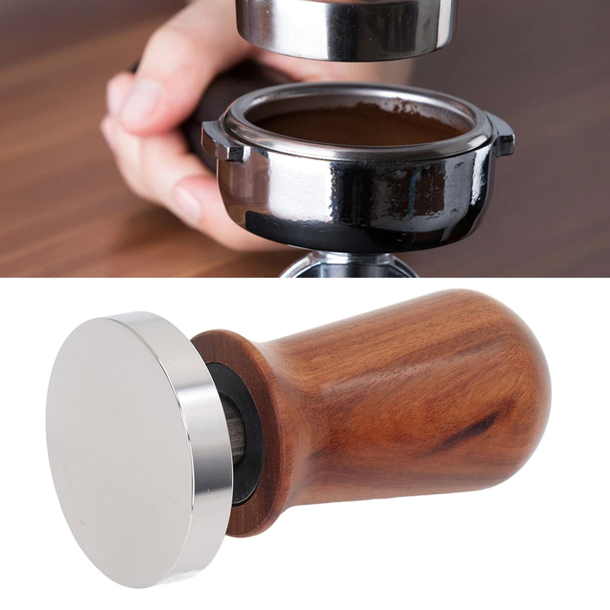 Coffee Tamper Separate Design Stainless Steel Ergonomic Wood Handle Portable Tamper Tool for Home Coffee Shop 58MM