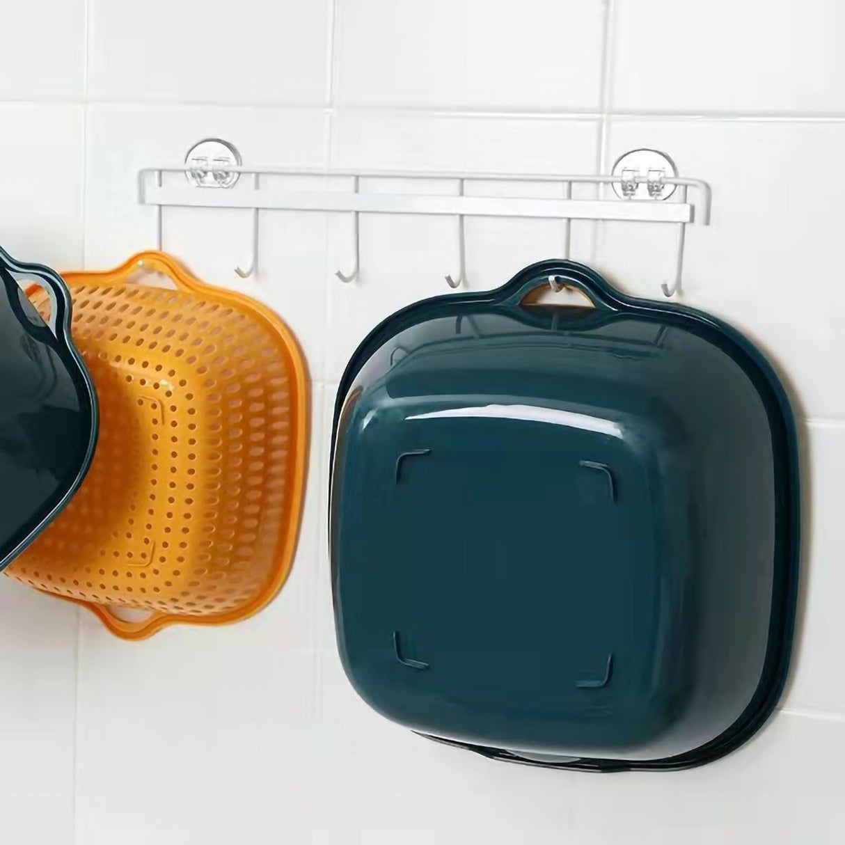 Drain Basket Double Layer Side Handle PP Rapid Draining Thickened Washing Basket for Kitchen Yellow and Blue
