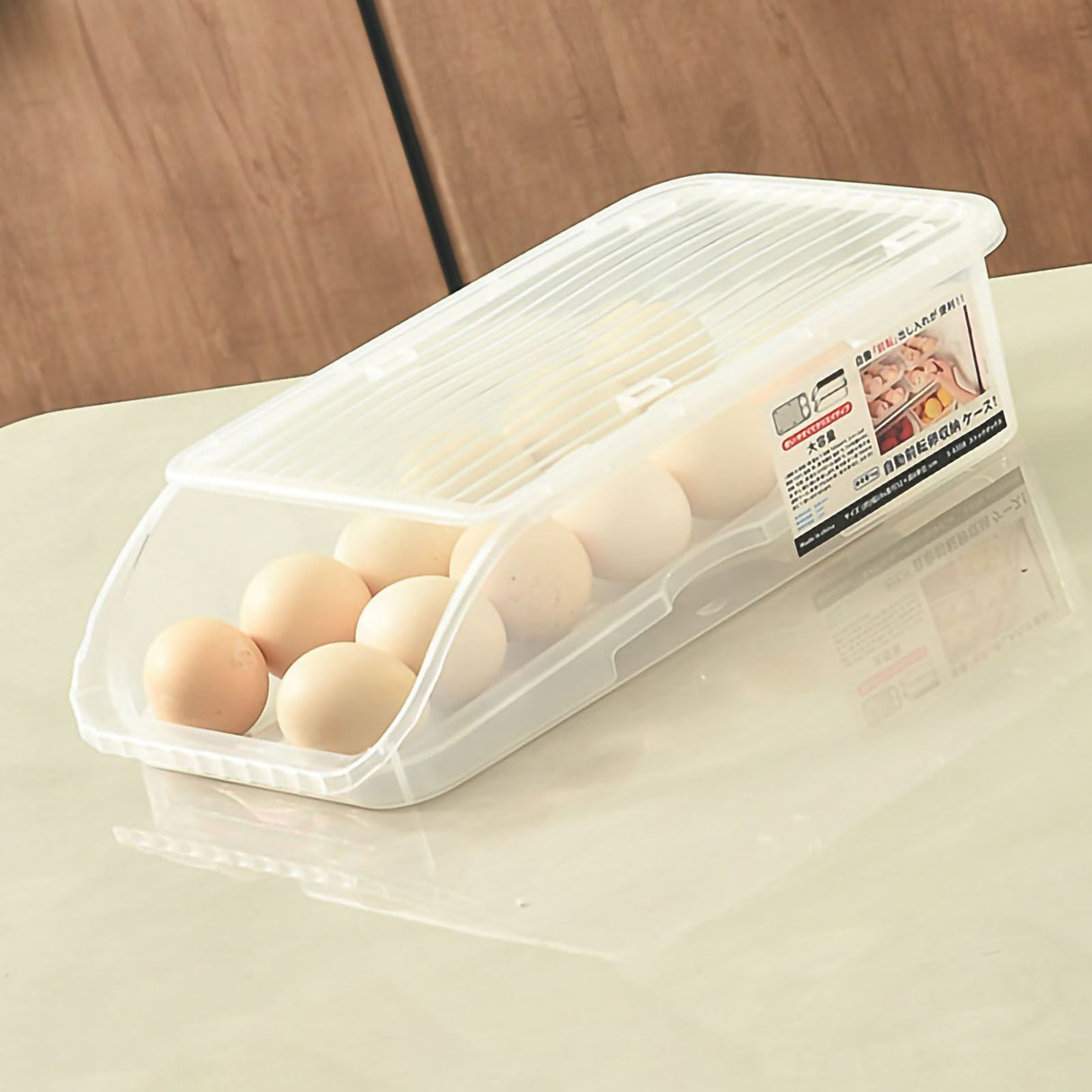 Egg Storage Box Plastic Automatic Rolling Transparent Thickened Grooved Egg Storage Container for Refrigerator Kitchen White