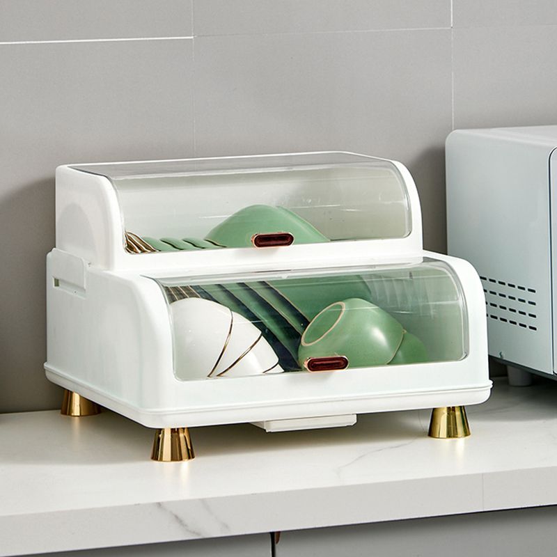 Draining Bowl Rack Plastic Tableware Drainer Storage Box Dish Chopsticks Drying Box with Lid White