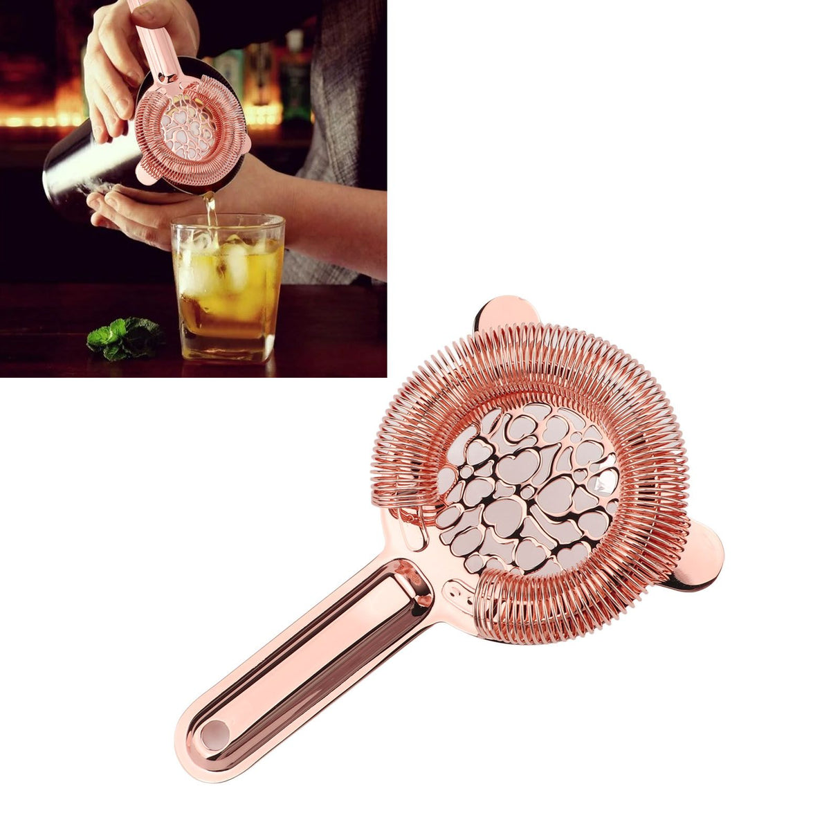 Cocktail Strainer Stainless Steel Gorgeous Glossy Bartending Ice Strainer for Bar Bartender Rose Gold