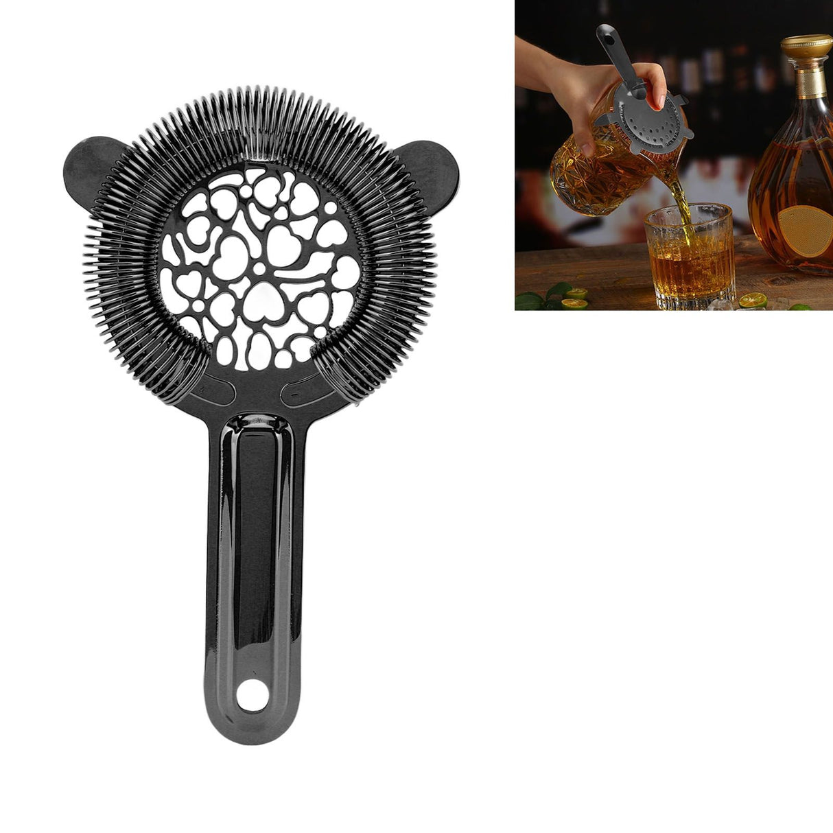 Cocktail Strainer Stainless Steel Gorgeous Glossy Bartending Ice Strainer for Bar Bartender Plated Black