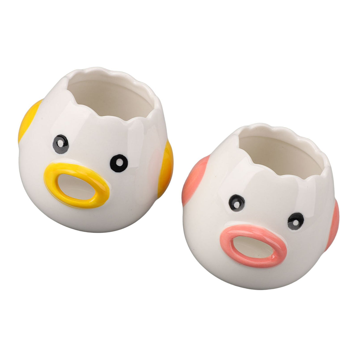 2pcs Egg Separator Ceramic Chicken Shaped Egg Yolk White Filter Kitchen Cooking Accessories Pink and Yellow