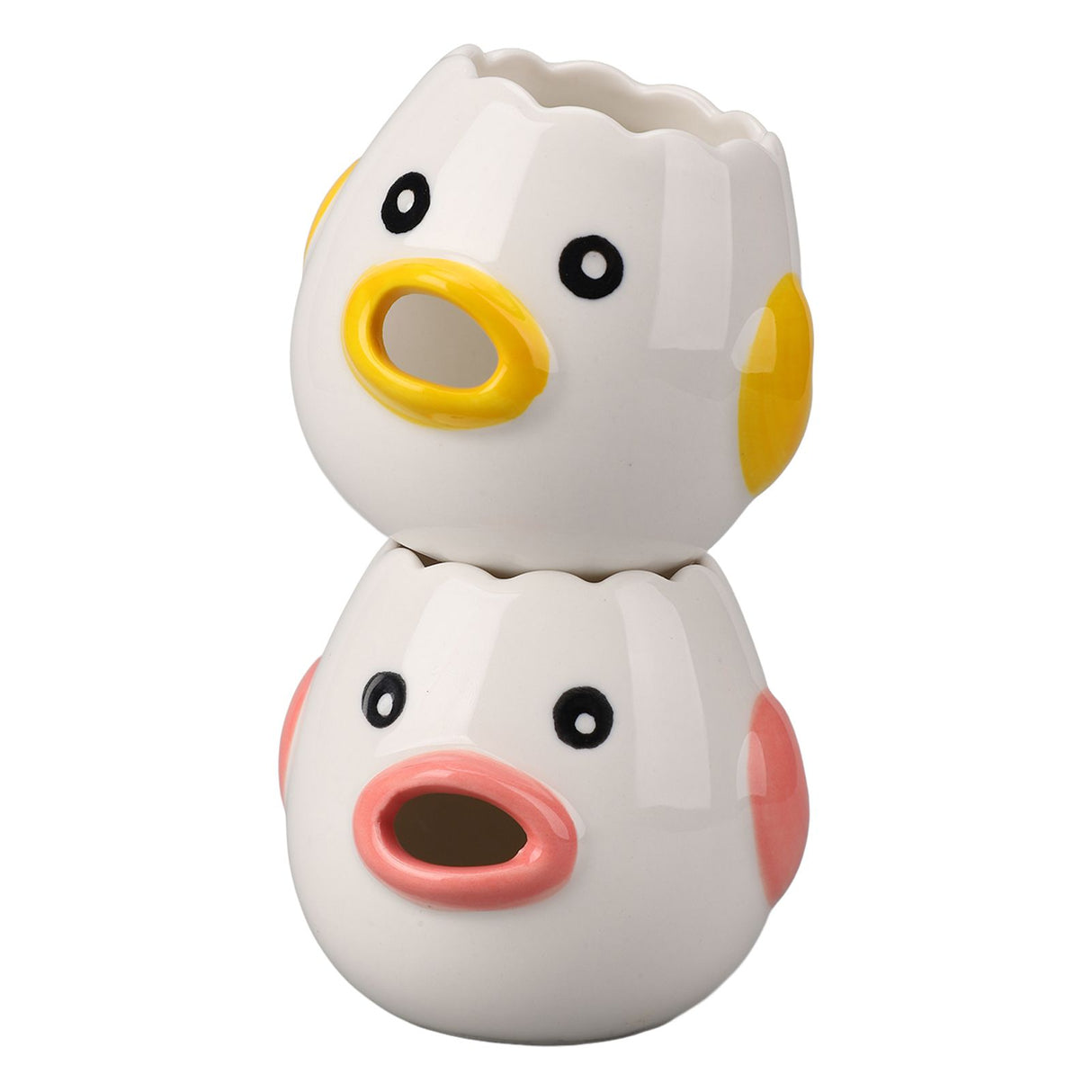 2pcs Egg Separator Ceramic Chicken Shaped Egg Yolk White Filter Kitchen Cooking Accessories Pink and Yellow