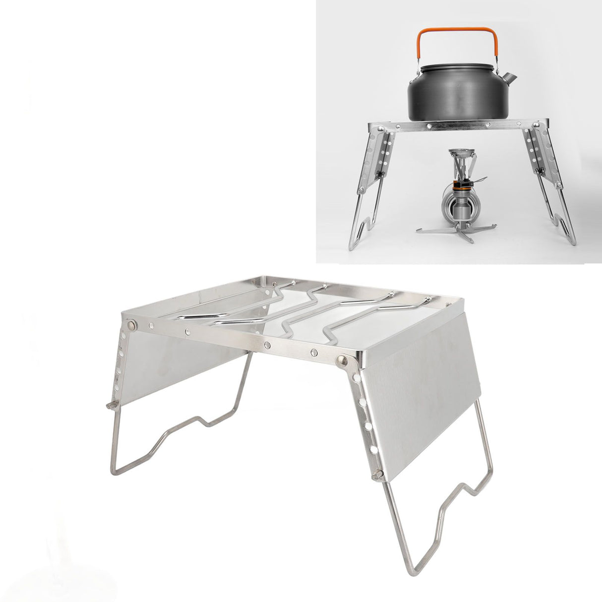 Stove Stand Rack Stainless Steel Silver Foldable Multifunctional Portable Picnic Pot Bracket for Camping Traveling