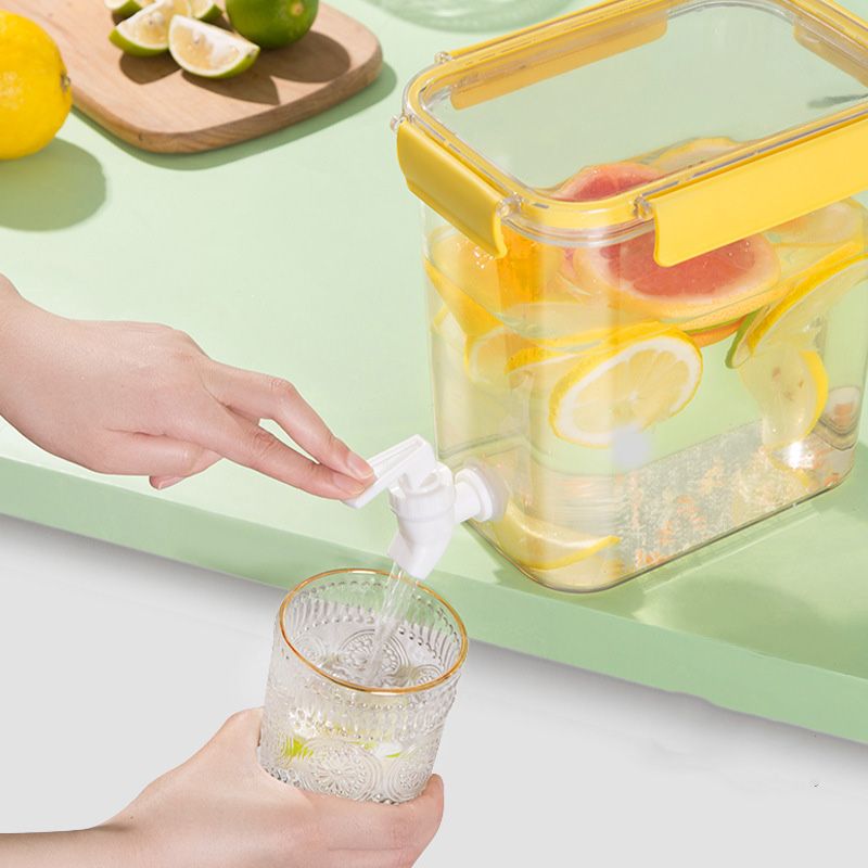 Cold Water Kettle Large Capacity Thicken Faucet Sealed Drink Storage Pot for Kitchen Yellow‑3.5L