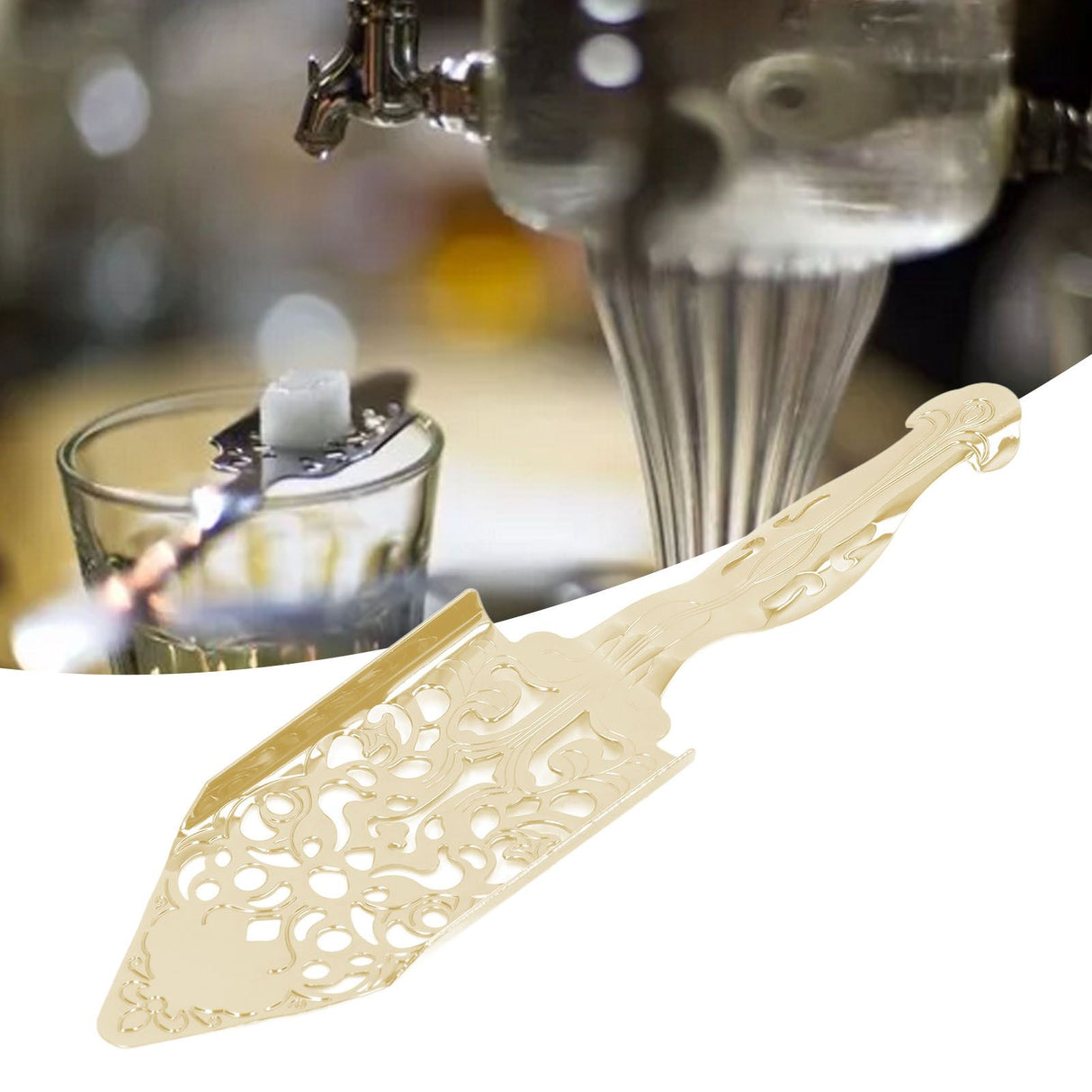 Absinthe Filter Spoon Stainless Steel Hollow Wormwood Cocktail Spoon Sugar Cube Filte Spoon for Bartending Gold