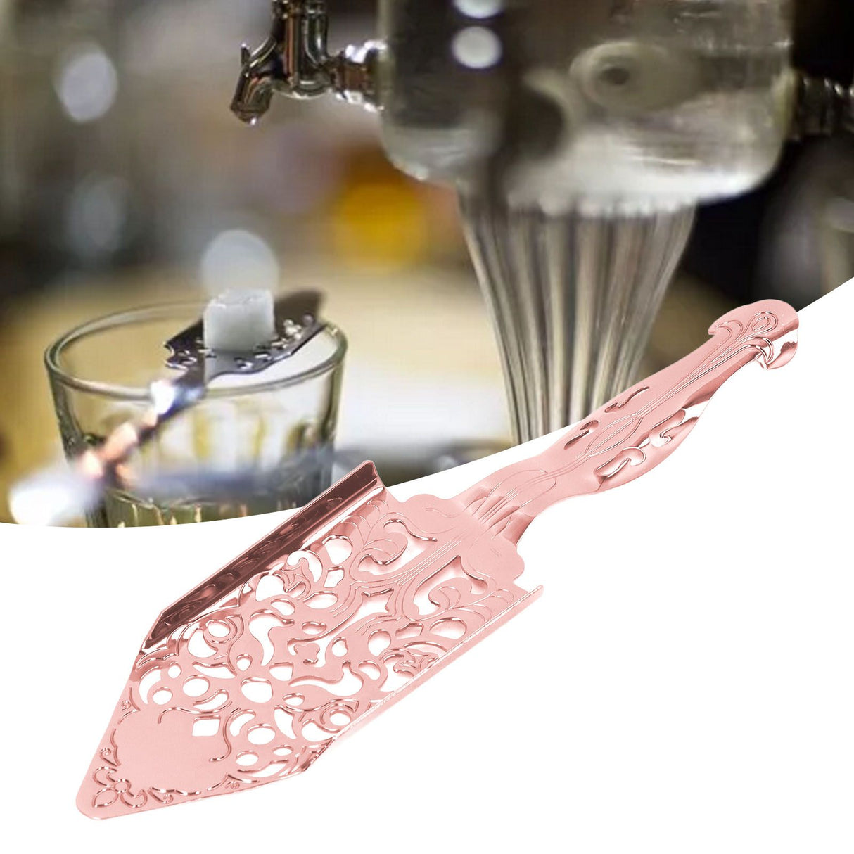 Absinthe Filter Spoon Stainless Steel Hollow Wormwood Cocktail Spoon Sugar Cube Filte Spoon for Bartending Rose Gold