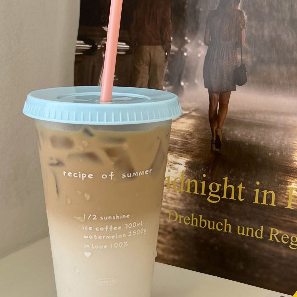 Plastic Coffee Cup Large Capacity Cute Water Cup With Straw Lid for Summer Cold Drinking Recipe of Summer 700ml